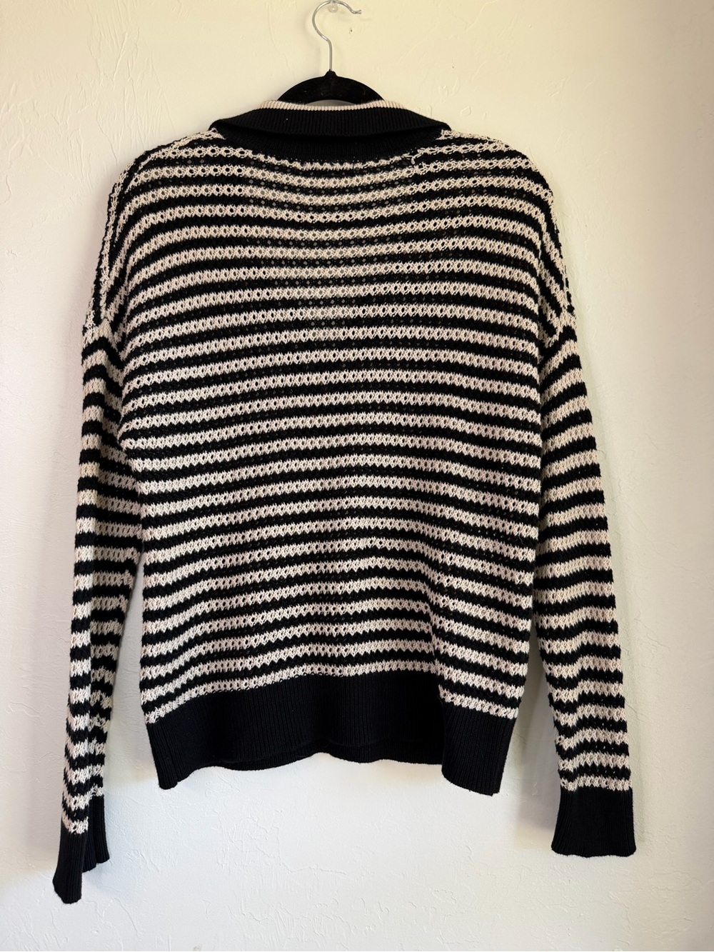 525 America Black Cream Striped Collared Coastal Polo Sweater - Picture 10 of 10